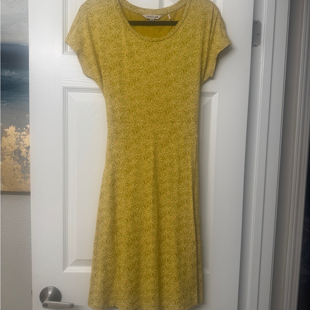 Toad&Co Yellow Floral Wrap Midi Dress Boho Summer Travel Casual Size M - Picture 3 of 10